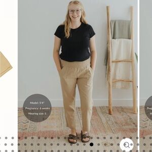 Emme Maternity Linen Tan Ankle-Length Chic Flowy Wider Leg Elastic Waist Pants